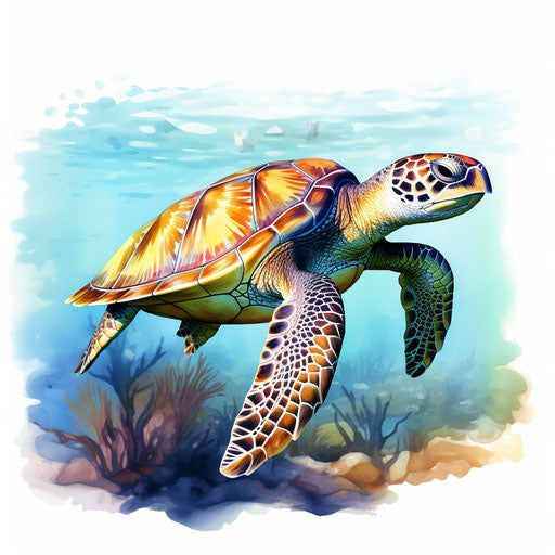 Sea turtle clipart in the style of Oil painting, on a white background