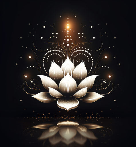Elegant lotus flower in black and white, folk-inspired style
