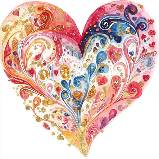 Heart-shaped clip art with swirling patterns and delicate details