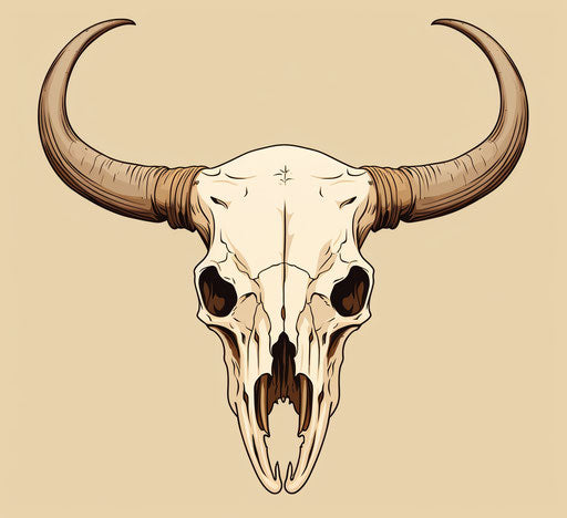 Bull skull with horns, tondo style, prairiecore