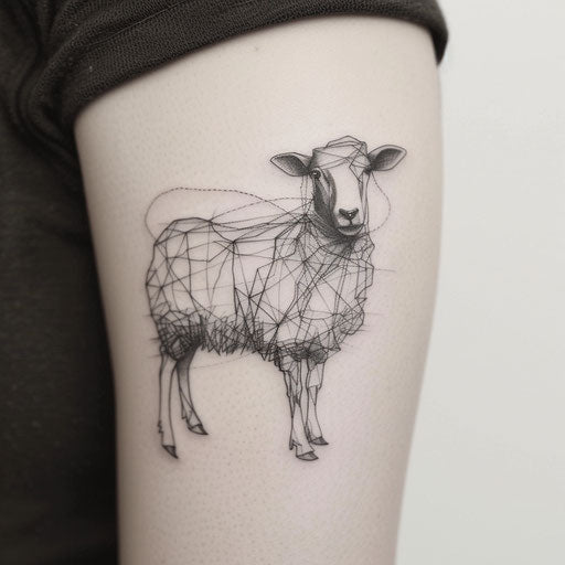 Minimalist black sheep tattoo concept, abstract lines on pure white space