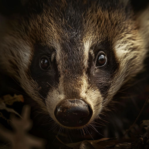 Close-up of badger, soft lighting, expressive eyes