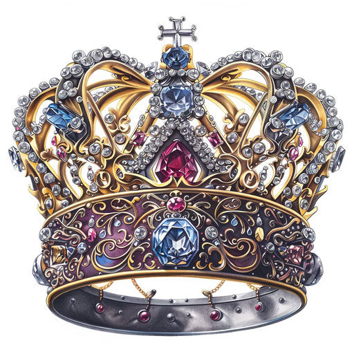 Intricate queen's crown tattoo design illustration