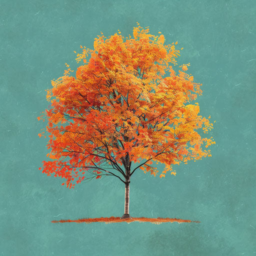 Realistic autumn tree with flat teal background