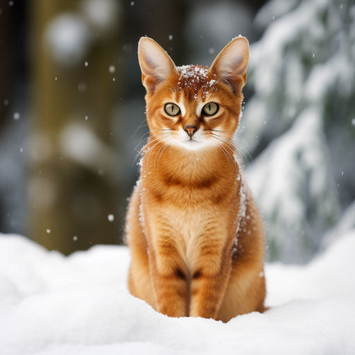 Abyssinian cat in the snow