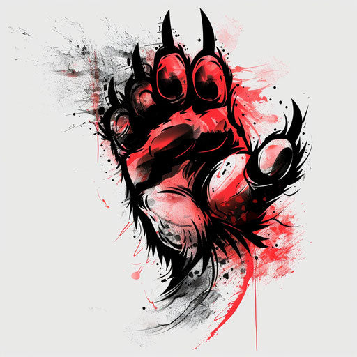 Dynamic sketch of bear paw with motion effects and red splash