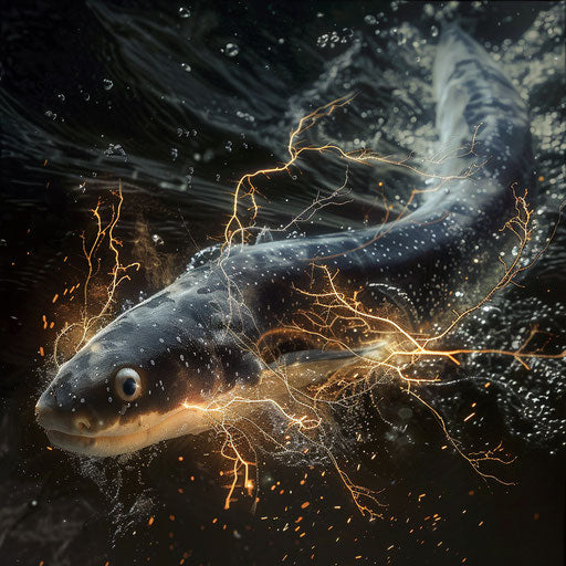 Electric eel with electric sparks, in the style of Simen Johan