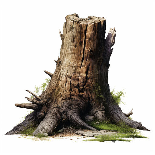 Tree trunk drawing - Chiaroscuro Art style on white background