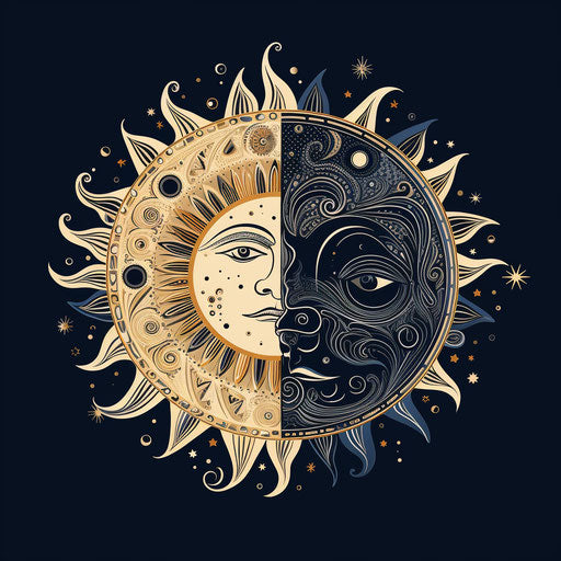 Sun and moon symbol, detailed vector illustration