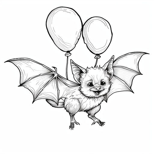 Playful bat flying with balloons tied to its feet