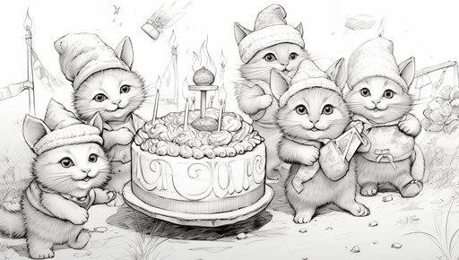 Coloring pages of a happy birthday, furry art style