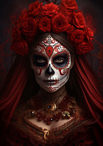 Sugar skull lady on brown background, detailed shading
