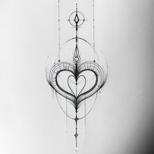 Geometric heart with fine lines for sternum tattoo women