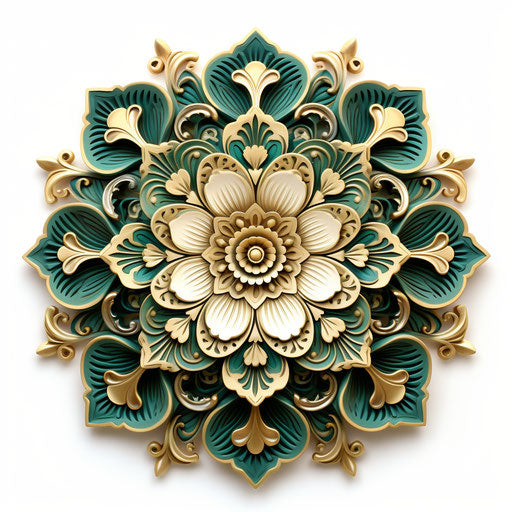 Green and yellow floral mandala ornament for wall design