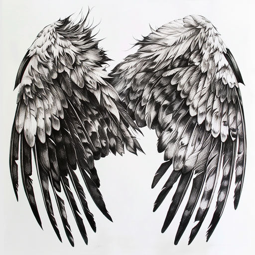 Realistic hawk wings tattoo drawing, with detailed feathers