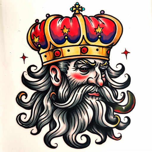 Illustrative king crown tattoo with bold colors