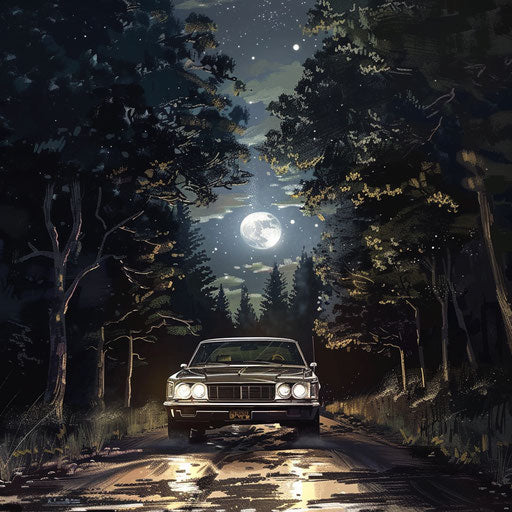 Luxury classic coupe with panoramic roof driving under stars