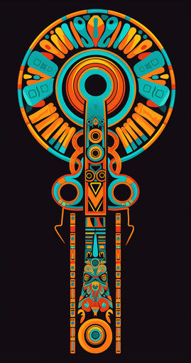 Egyptian ankh cross with circle and eye, womancore style, colorful