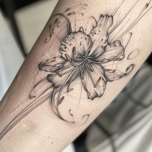 Biomechanical spider lily tattoo on white background