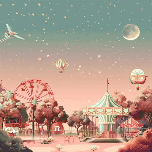 Realistic amusement park on dusky rose background