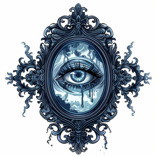 Symbolic tattoo mirror with eye, self-awareness