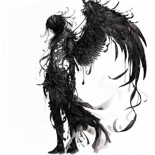 Gothic guardian angel tattoo on white backdrop