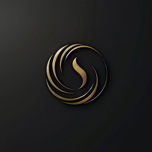 Luxury logo design with an elegant emblem in gold and black, on a dark background