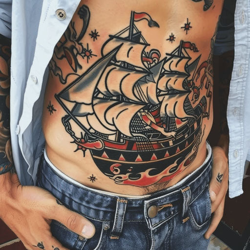 Traditional sailor tattoos featuring nautical motifs