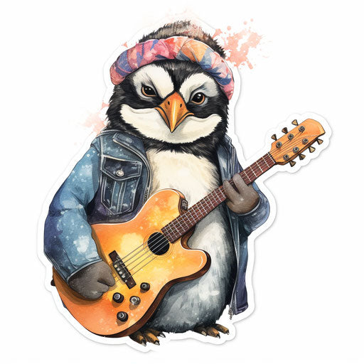 Penguin rock and roll sticker, inspired by famous artists