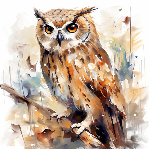 Owl clipart in the style of Impressionistic Art, on a white background