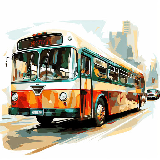 Bus illustration in the style of oil painting, on a white background