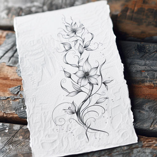 Unalome tattoo with floral accents