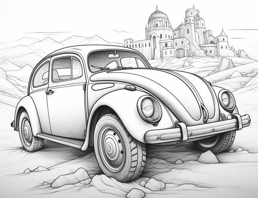 Volkswagen car coloring page, Victor Nizovtsev style
