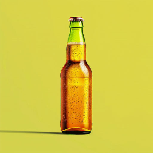 Realistic beer bottle artwork on bright chartreuse backdrop