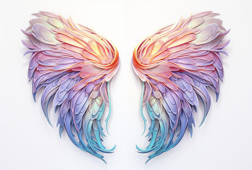 Colorful angel wings on white background, cristina mcallister style