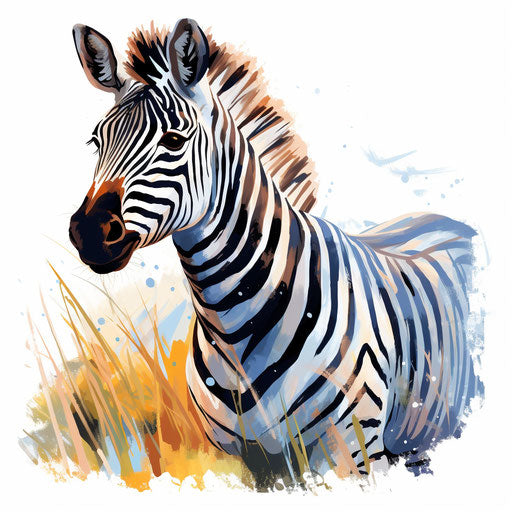Zebra clipart in the style of Impressionistic Art, on a white background