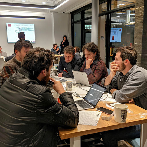 Idea exchange at a tech hackathon