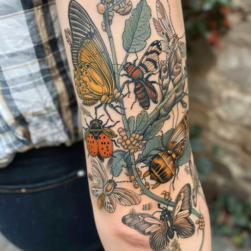 Tattoo representing detailed insects symbolizing transformation
