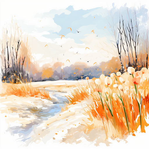 Market in Impressionistic Art style, on white background