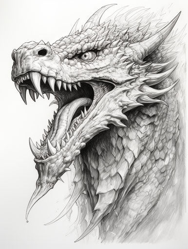 Drawing of dragon with open mouth, fantasy realism