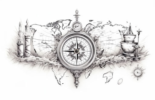 World map tattoo ink in black and white