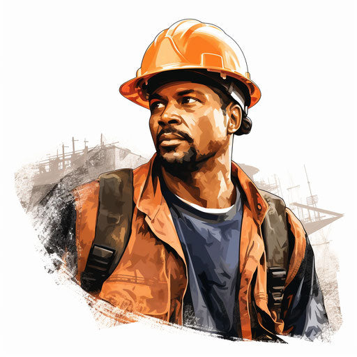 Construction worker in chiaroscuro art on white background