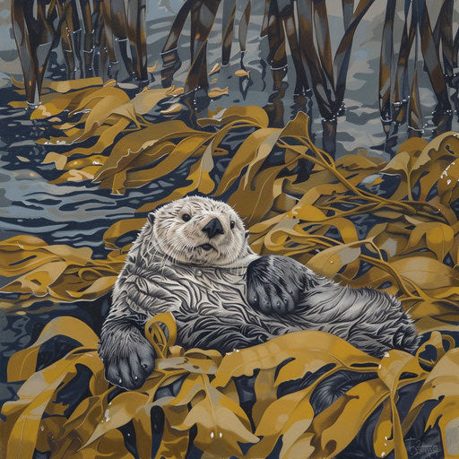 Sea otter in a kelp forest, showcasing keystone role