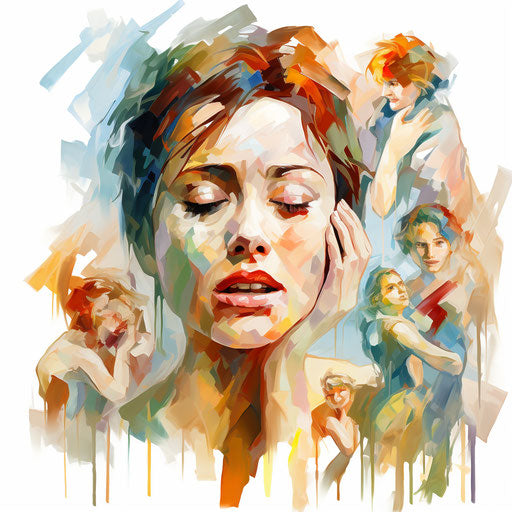 Emotions depicted in Impressionistic Art style, on white background