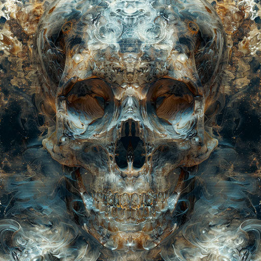 Skull in gamercore, applecore style, haunting figuratism