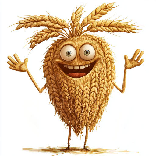Humorous caricature of a wheat with human characteristics