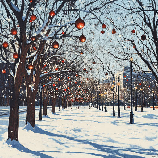 Winter symphony of jingle bells in a snowy park