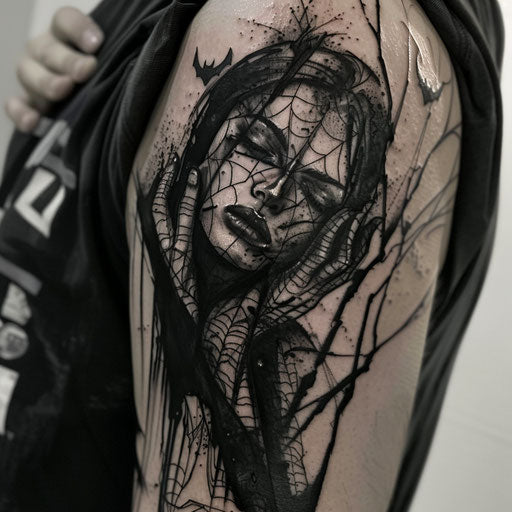 Depression tattoo with superhero themes, in the style of Steve McNiven