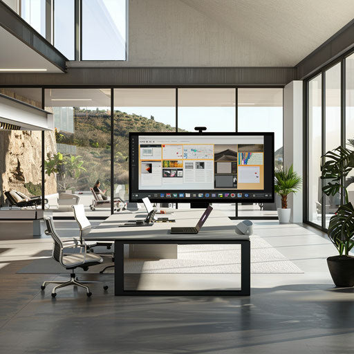 Home office with interactive smart board for presentations
