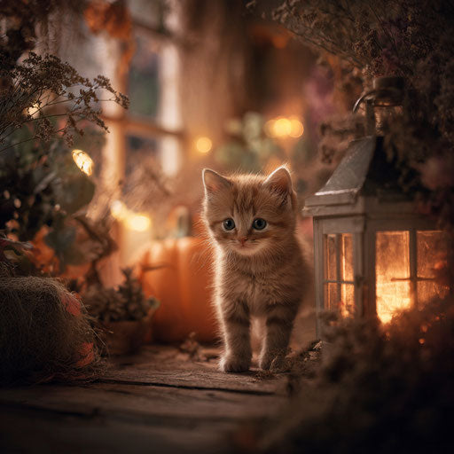 Charming and cute Halloween spirit with a kitten